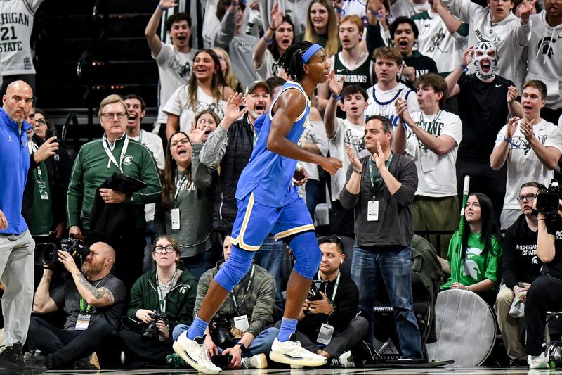 UCLA's Steven Jamerson leaves the arena after a flagrant foul on Michigan State's Carson Cooper during the second half on Tuesday, Feb. 17, 2026, at the Breslin Center in East Lansing.