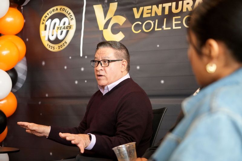 U.S. Rep. Salud Carbajal speaks with Ventura College students and staff on Feb. 19, 2026, about the student cost-of-living crisis and other challenges they face. The visit was part of his three-day affordability tour of the Central Coast.