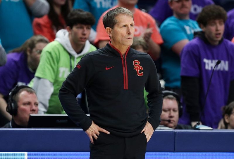 Feb 8, 2026; University Park, Pennsylvania, USA; Southern California Trojans head coach Eric Musselman looks on from the bench during the second half against the Penn State Nittany Lions at Bryce Jordan Center. Mandatory Credit: Matthew O'Haren-Imagn Images