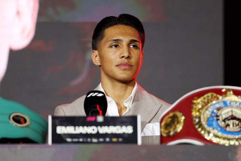 Emiliano Vargas looks on during the Emanuel Navarratte and Eduardo “ Sugar” Nunez final news conference prior to their fight in Glendale on Feb. 28, 2026.