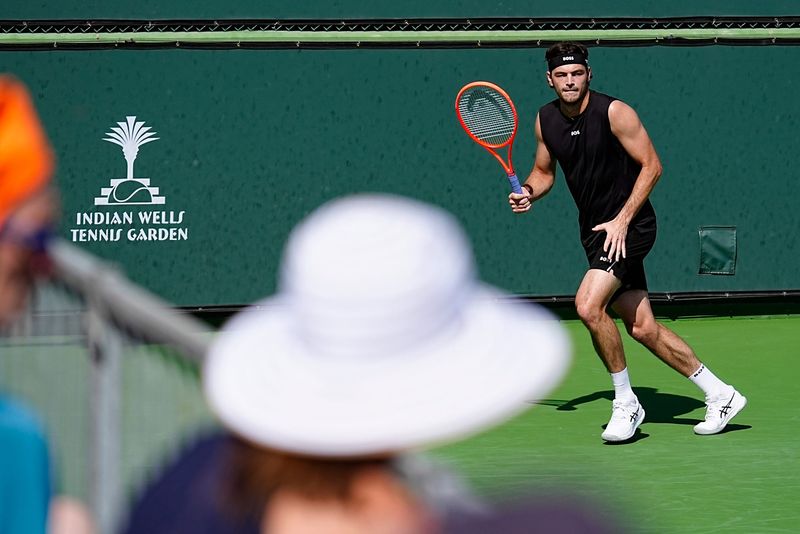 Taylor Fritz practices during the BNP Paribas Open in Indian Wells, Calif., on Monday, March 2, 2026.