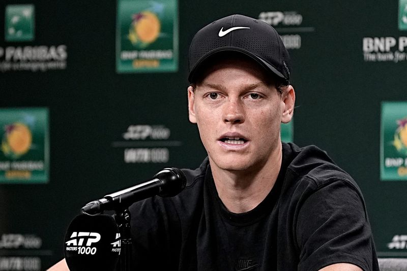 Jannik Sinner speaks to the media during a BNP Paribas Open press conference at the Indian Wells Tennis Garden in Indian Wells, Calif., on Tuesday, March 3, 2026.