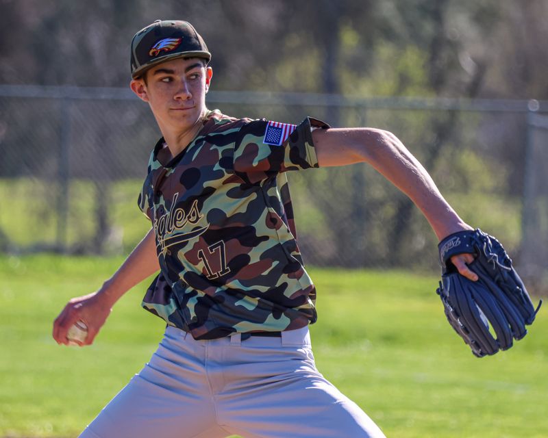 West Valley freshman Kaden Wiley winds up a pitch. Wiley came in as a relief pitcher in the Eagles 12-1 loss to Foothill on March 5, 2026.