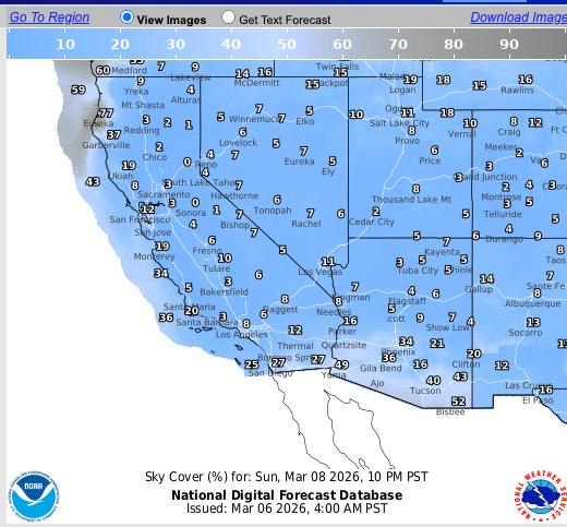 The National Weather Service shared this graphic showing cloud cover on the night of March 8 in Arizona when the planetary parade will be best visibile.