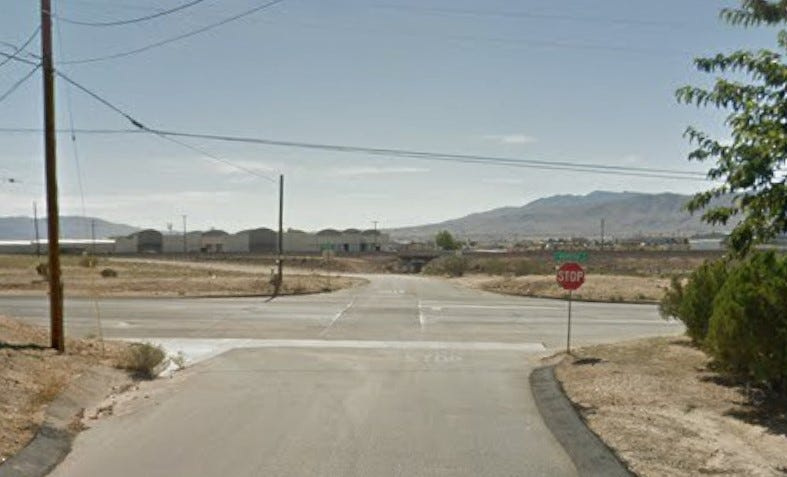 The intersection of Hesperia Road and Mesa Street in Hesperia.