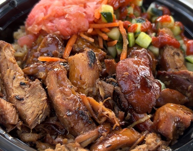 This is the chicken and rice bowl at Dragon Lily Cafe in the Food Village.