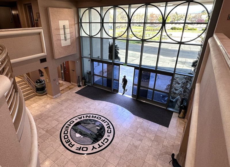 A second-floor view of the lobby at Redding City Hall on March 9, 2026.