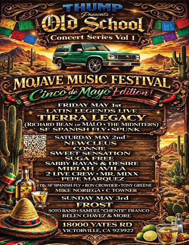 The first Mojave Music Festival, produced by Thump Records, debuts in Victorville during the weekend of May 1 with '80s and '90s greats Thee Midniters, Malo, Newcleus and more.