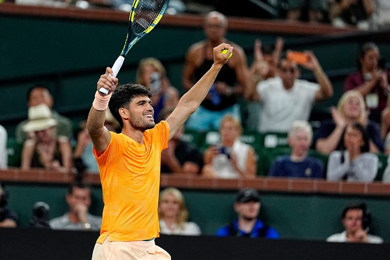 Carlos Alcaraz defeated Cameron Norrie 6-3, 6-4 in their BNP Paribas Open quarterfinal match on Stadium 1 at the Indian Wells Tennis Garden in Indian Wells, Calif., on Thursday, March 12, 2026.