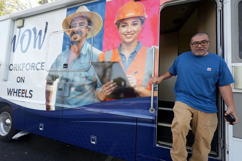 Joseph Rivera, 57, of Port Hueneme, steps off the Workforce on Wheels stationed at Ray D. Prueter Library in Port Hueneme after speaking with staff about a construction job March 16. The mobile career training lab brings workforce services directly to neighborhoods.