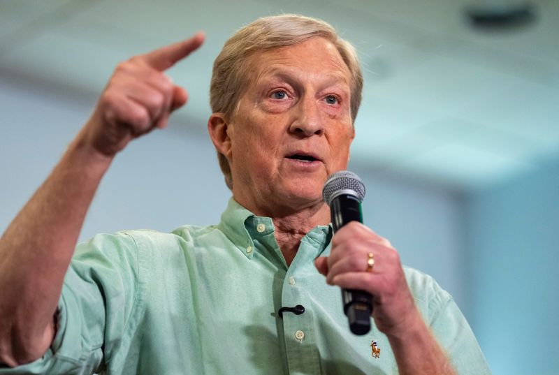 Gubernatorial candidate Tom Steyer speaks about his policy ideas and priorities during a campaign stop at the Mizell Center in Palm Springs, Calif., Tuesday, March 17, 2026.