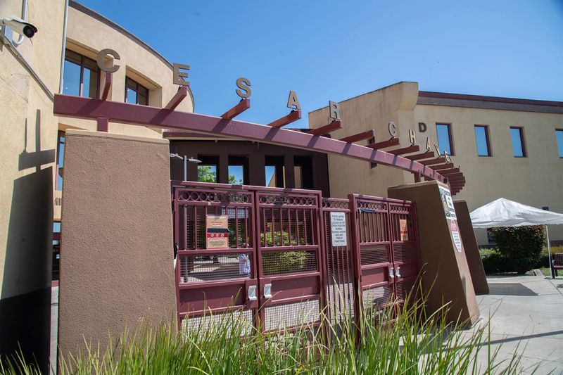Cesar Chavez High School is located at 2929 Windflower Ln in Stockton on Mar. 18, 2026.