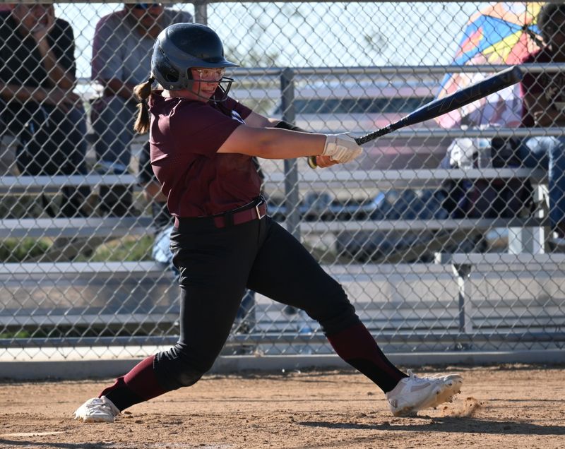 Granite Hills' Taylor Godwin connects for a hit against Adelanto on Thursday, March 19, 2026. Granite Hills beat Adelanto 12-4 to begin league play.
