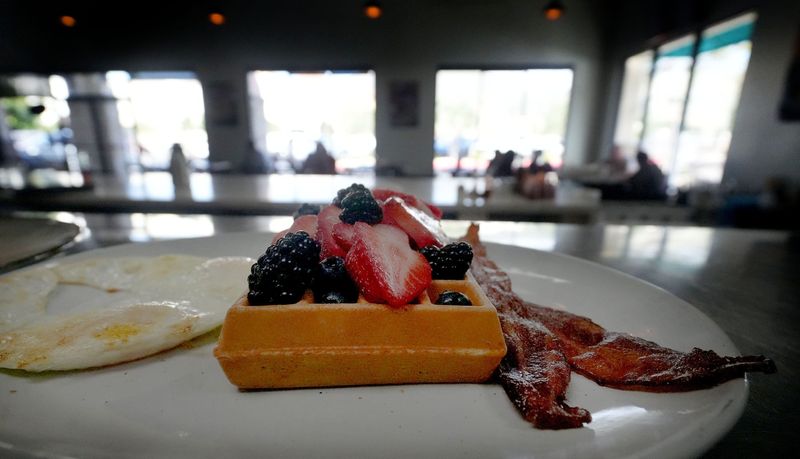 The mixed berry waffle plate at Honey & Herb Belgian Waffle House in Newbury Park on March 24, 2026.