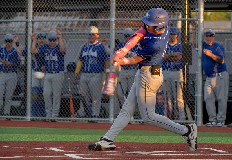 Bear Creek’s Daniel Soria makes contact during a varsity baseball game at Tokay High School in Lodi on Mar. 25, 2026. Bear Creek won 3-2.