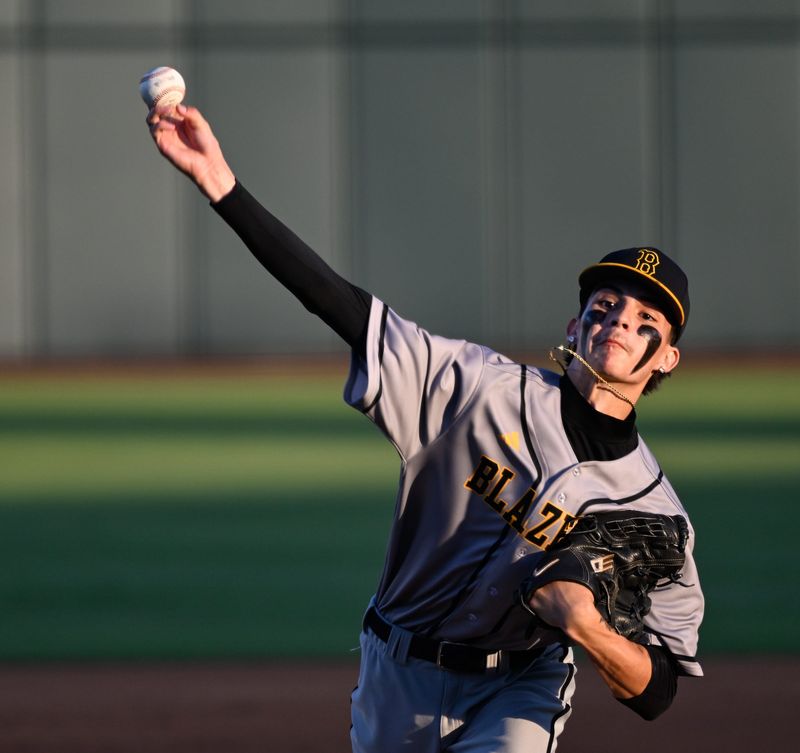 Golden West's Connor Stephens pitches against Redwood in an East Yosemite League high school baseball game on Wednesday, March 25, 2026 at Valley Strong Ball Park.