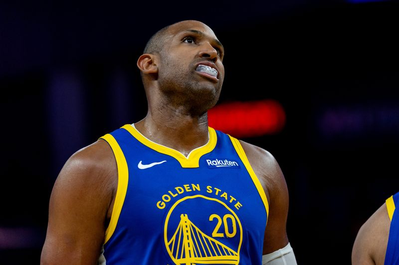 Mar 10, 2026; San Francisco, California, USA; Golden State Warriors center Al Horford (20) during overtime against the Chicago Bulls at Chase Center. Mandatory Credit: Bob Kupbens-Imagn Images