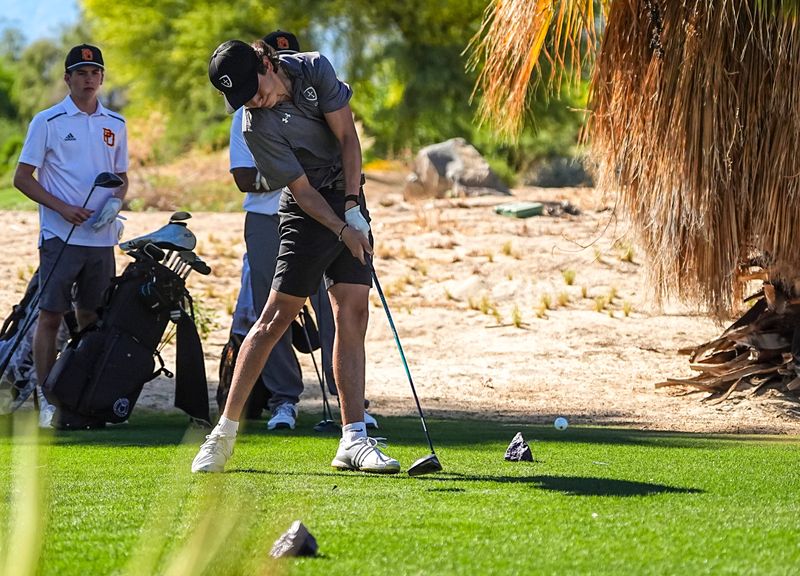 Xavier Prep's Ayden Rosales hits his drive on one at Desert Willow golf resort in Palm Desert, Calif., Thursday, March 26, 2026.