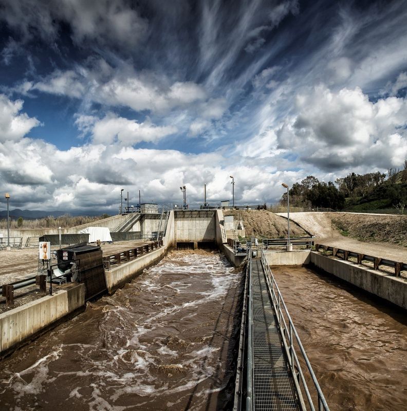 The Freeman Diversion in operation, channeling Santa Clara River water to the Saticoy Groundwater Recharge Facility for percolation into the region's underground water supply.