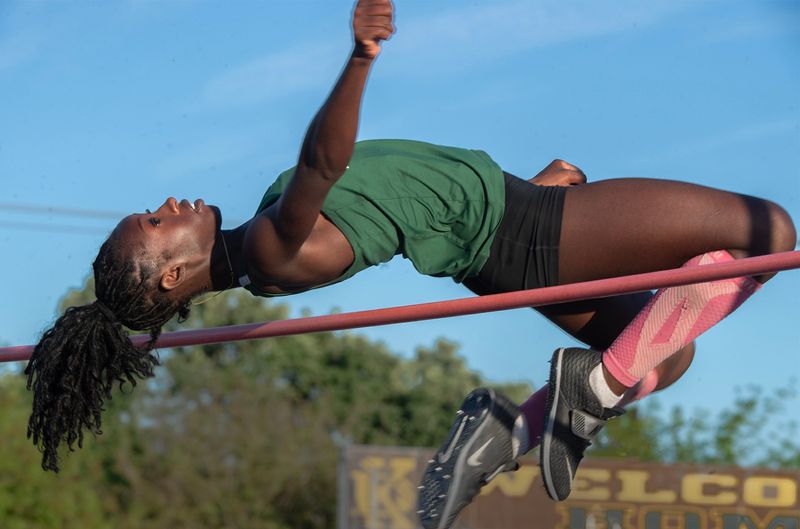 St. Mary’s Fekei George competes in the varsity girls high jump during the 23rd Stockton All City Track Meet at Stagg High School in Stockton on Mar. 27, 2026.
