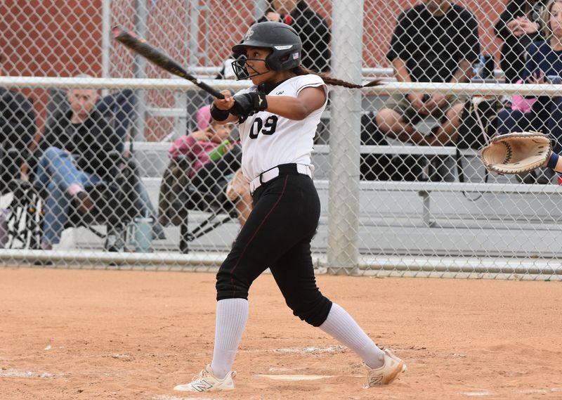 Riverside Prep's Daisy Hernandez connects for a walk-off home run against Hesperia Christian on Tuesday, March 31, 2026. Riverside Prep won 13-3 to begin Cross Valley League play.