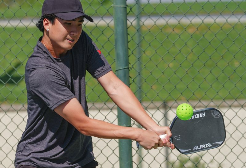 Daniel Yi is one of the top rising stars in pickleball in the U.S. Here he practices in Palm Desert, Calif., April 2, 2026.