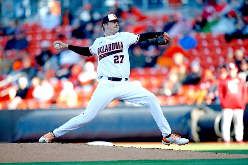 Justin Campbell throws a pitch for Oklahoma State in 2022.