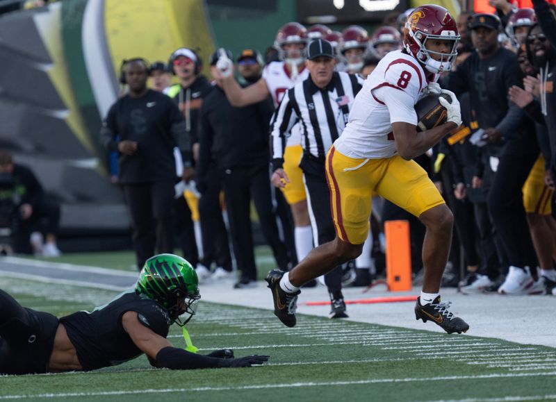 Southern Californiaâ€™s Ja'Kobi Lane makes a reception against Oregon during the first quarter Nov. 22, 2025.