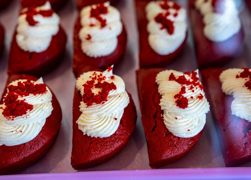A tray of red velvet doughnuts at 1/2sies Co. in La Quinta, Calif., Friday, April 3, 2026.