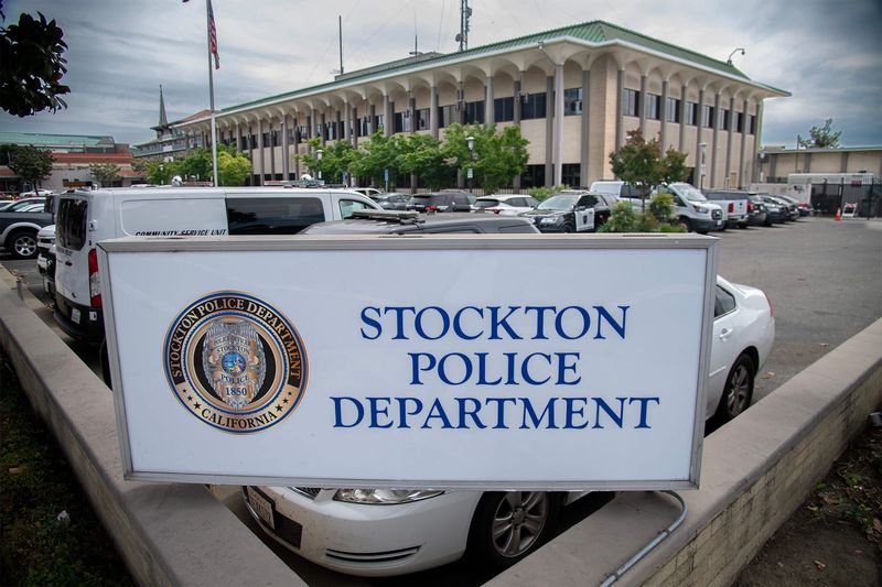 The Stockton Police Department is located at 22 E. Market Street in downtown Stockton on Apr. 9, 2026.