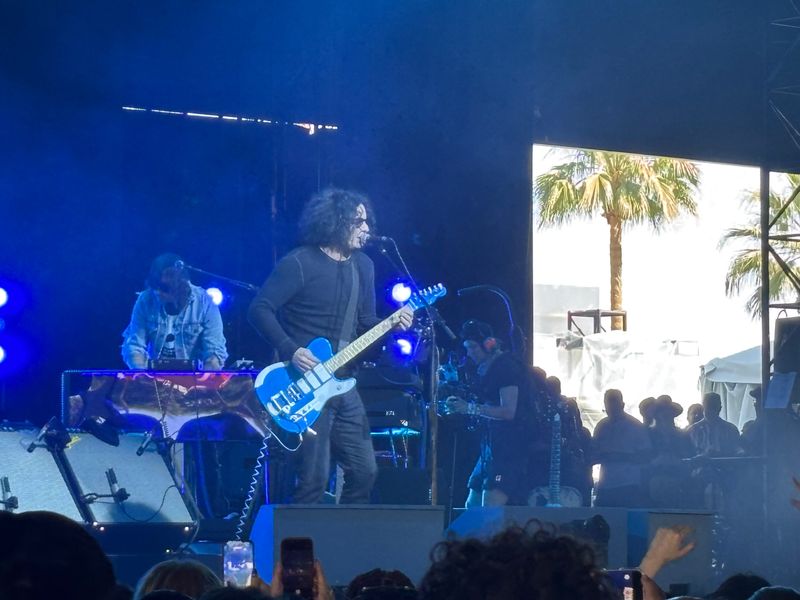 Jack White plays his guitar at Coachella on Saturday, April 11, 2026.