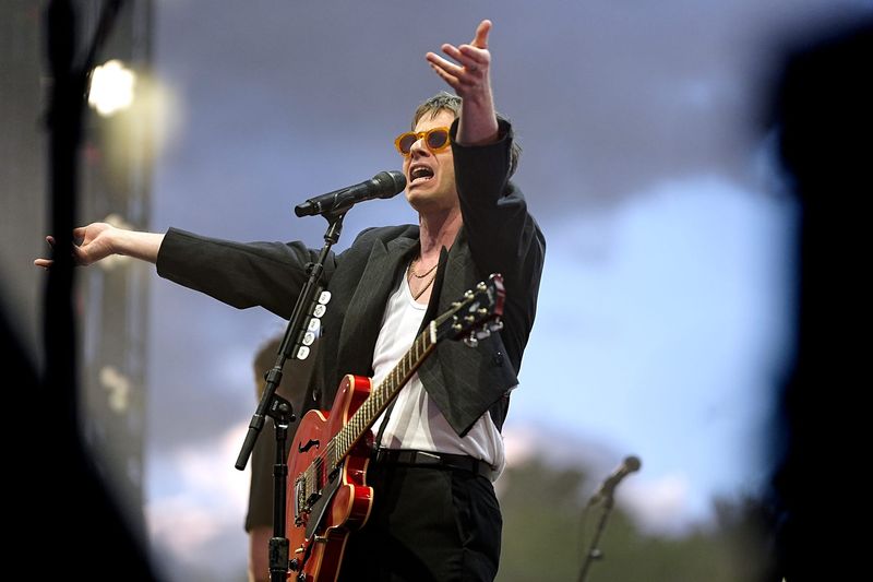 Foster the People frontman Mark Foster performs at the Outdoor Theatre during the Coachella Valley Music and Arts Festival in Indio, Calif., on Sunday, April 12, 2026.