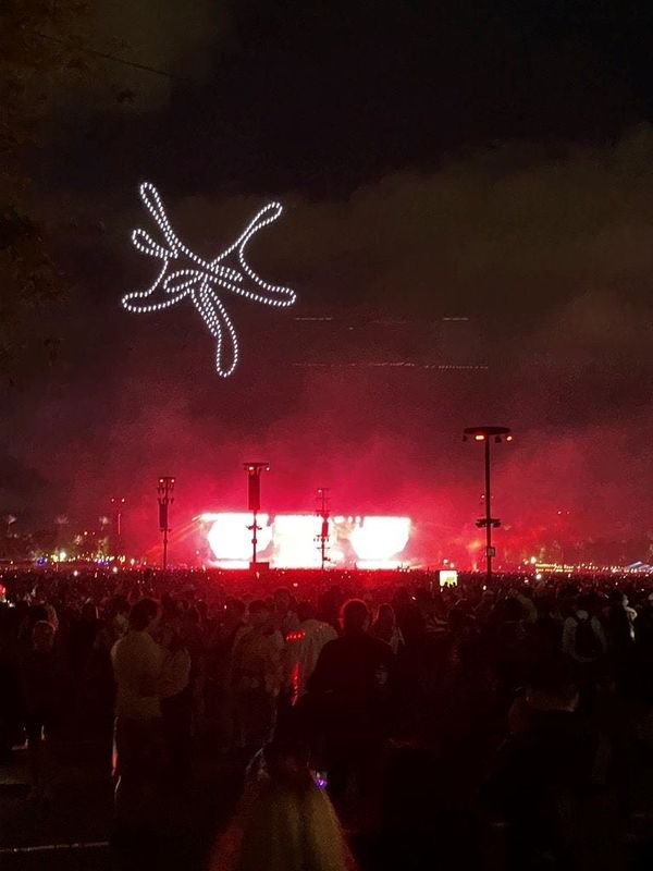 Rapper Young Thug started his performance on the Coachella Stage with a drone show that froze into his YSL logo, Sunday, April 12.