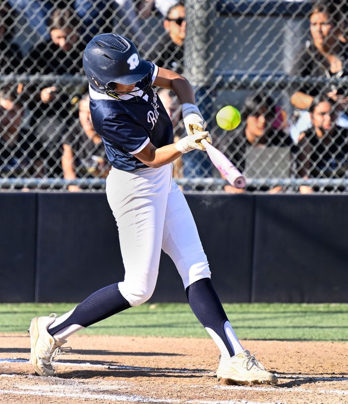 Redwood's Rayah Rodriguez bats against Golden West in East Yosemite League high school softball Tuesday, April 14, 2026.
