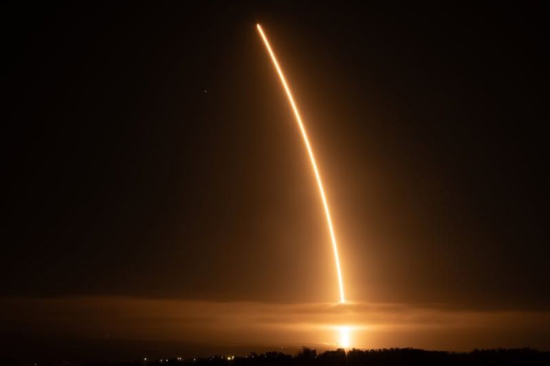 A SpaceX Falcon 9 rocket launch takes place April 14 at the Vandenberg Space Force Base in California.