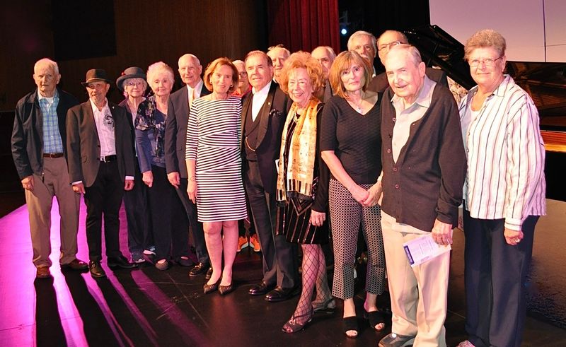 Members of PS Concerts' scholarship committee and board of directors pose with legendary classical pianist Mischa Dichter and wife Cipa (center) following a memorable performance.