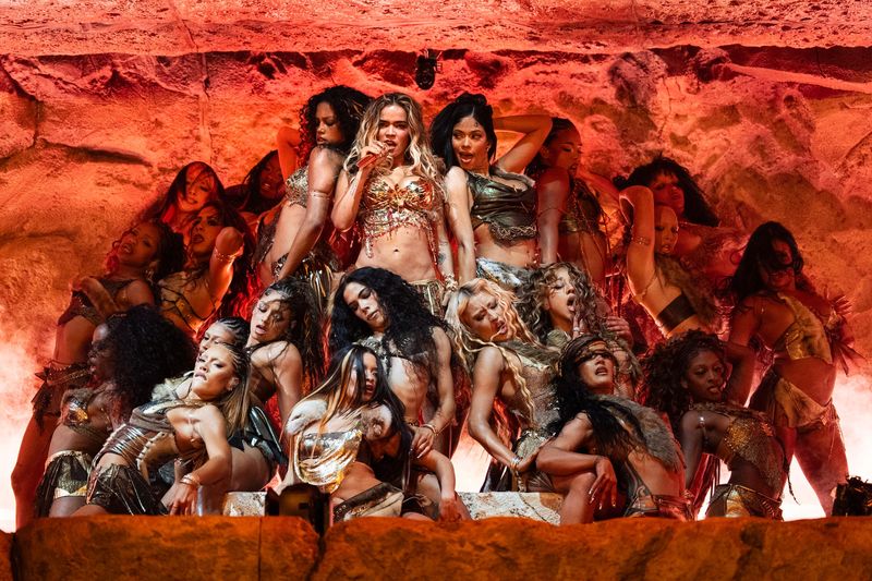 Karol G performs her headlining set on the Coachella Stage at the Coachella Valley Music and Arts Festival in Indio, Calif., on Sunday, April 19, 2026.