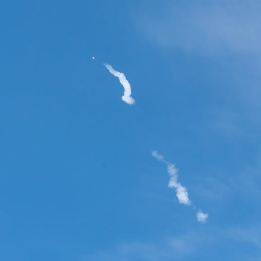 A SpaceX Falcon 9 rocket soars through California skies after an April 19 rocket launch from the Vandenberg Space Force Base.