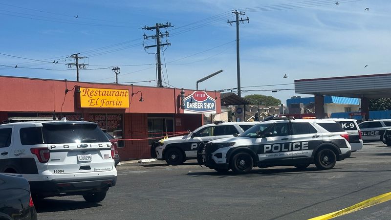 Oxnard police investigate a shooting in which in officer shot a man wielding a machete outside a Saviers Road restaurant April 20, 2026.