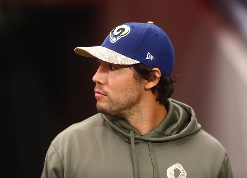 Nov 9, 2014; Glendale, AZ, USA; St. Louis Rams injured quarterback Sam Bradford against the Arizona Cardinals at University of Phoenix Stadium. The Cardinals defeated the Rams 31-14. Mandatory Credit: Mark J. Rebilas-USA TODAY Sports