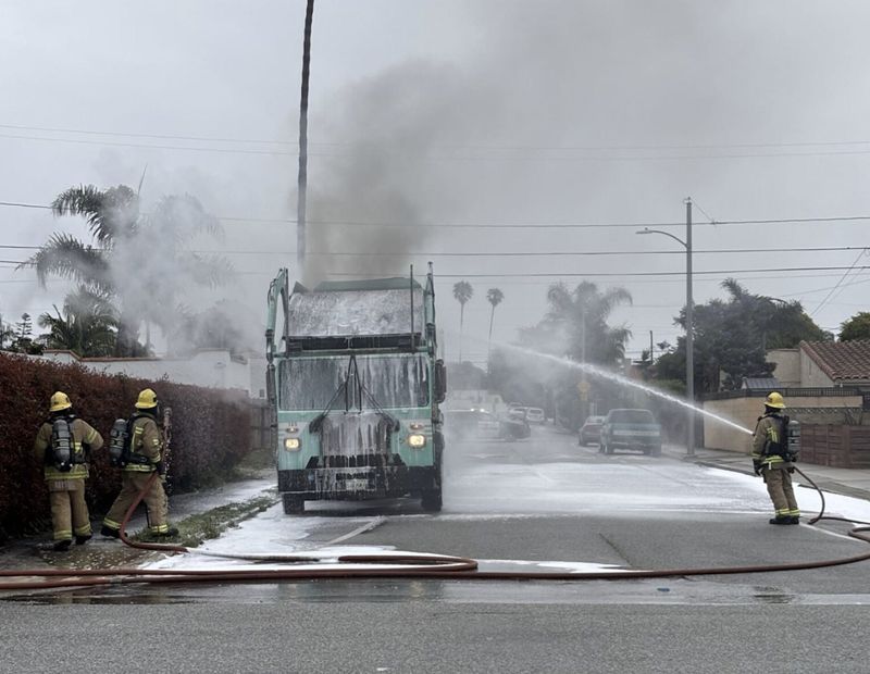 Firefighters with the Ventura City Fire Department responded to a trash truck that caught fire on Ocean Avenue on April 21.