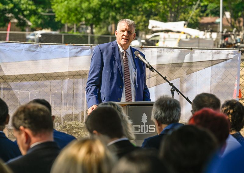 College of the Sequoias Superintendent/President Brent Calvin speaks Thursday, April 23, 2026 before dignitaries broke ground at the southeast corner of the Visalia campus for a University Center in collaboration with CSU Fresno.