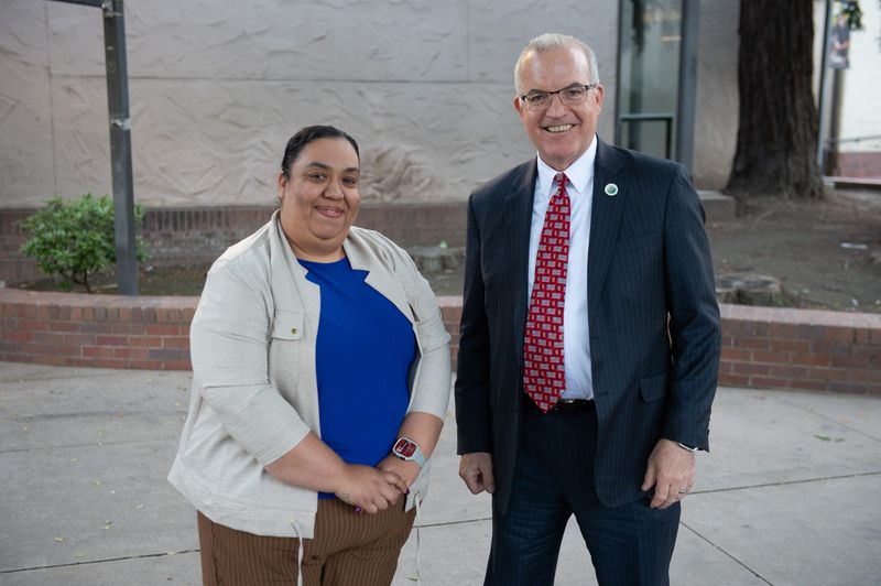 Candidate Stefanie Alfaro and incumbent Michael Blower during the Stockton City Council District 3 San Joaquin Civic Alliance Candidate Forum at San Joaquin Delta College in Stockton Thursday, April 23, 2026.