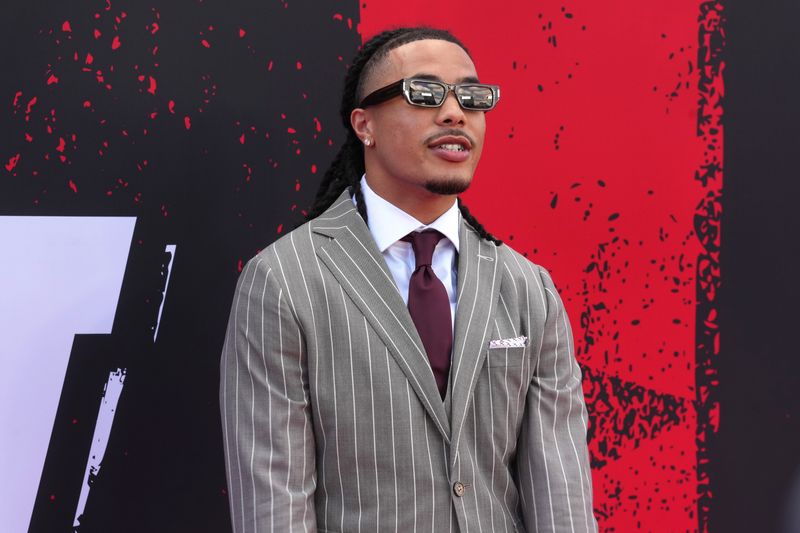 Apr 23, 2026; Pittsburgh, PA, USA; Southern California Trojans receiver Makai Lemon poses on the red carpet before the 2026 NFL Draft at Point State Park. Mandatory Credit: Kirby Lee-Imagn Images
