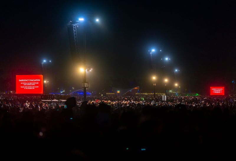 Festivalgoers evacuate as extreme wind gusts cause Stagecoach Music Festival to be postponed for about an hour in Indio, Calif., Saturday, April 25, 2026.