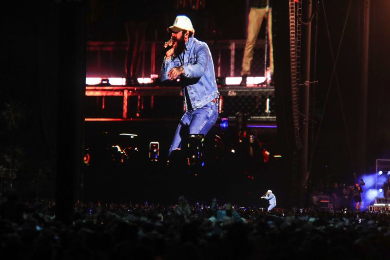 Post Malone performs on the Mane Stage during the Stagecoach country music festival on Sunday, April 26, 2026 in Indio, California.