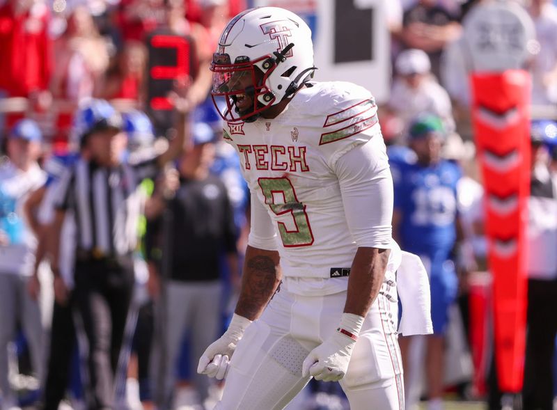 Texas Tech's Romello Height reacts after making a tackle against BYU during a Big 12 Conference football game, Saturday, Nov. 8, 2025, at Jones AT&T Stadium.