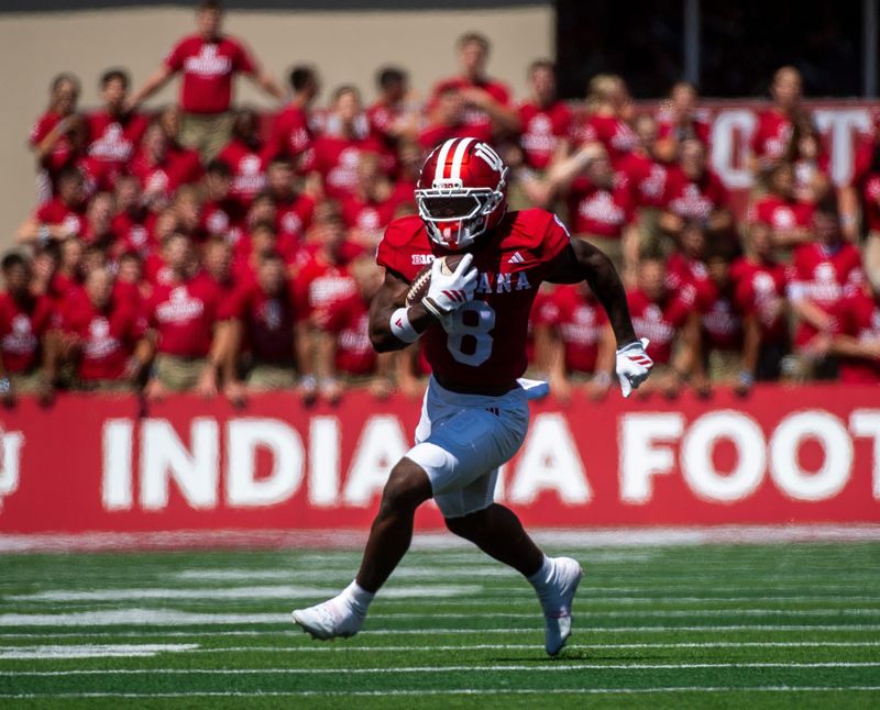 Indiana's Kaelon Black (8) during the Indiana versus Old Dominion football game at Memorial Stadium on Saturday, Aug. 30, 2025.