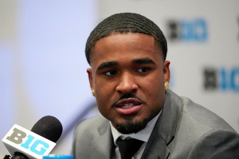 Jul 24, 2025; Las Vegas, NV, USA; USC safety Kamari Ramsey speaks to the media during the Big Ten NCAA college football media days at Mandalay Bay Resort. Mandatory Credit: Lucas Peltier-Imagn Images