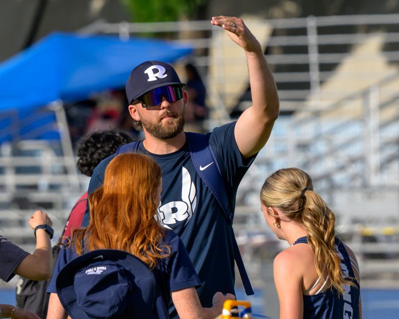 Redwood track coach Isaac Leppke at the Don Kavadas Tulare County Track and Field Championships held April 24, 2026 at Monarch Stadium, Exeter Union High School.